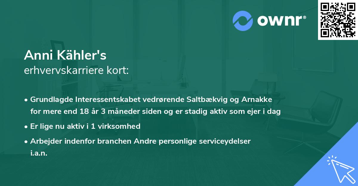 Anni Kähler's erhvervskarriere kort