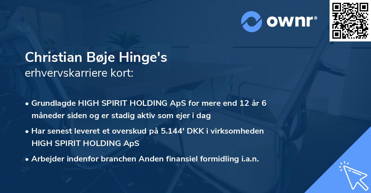 Christian Bøje Hinge's erhvervskarriere kort