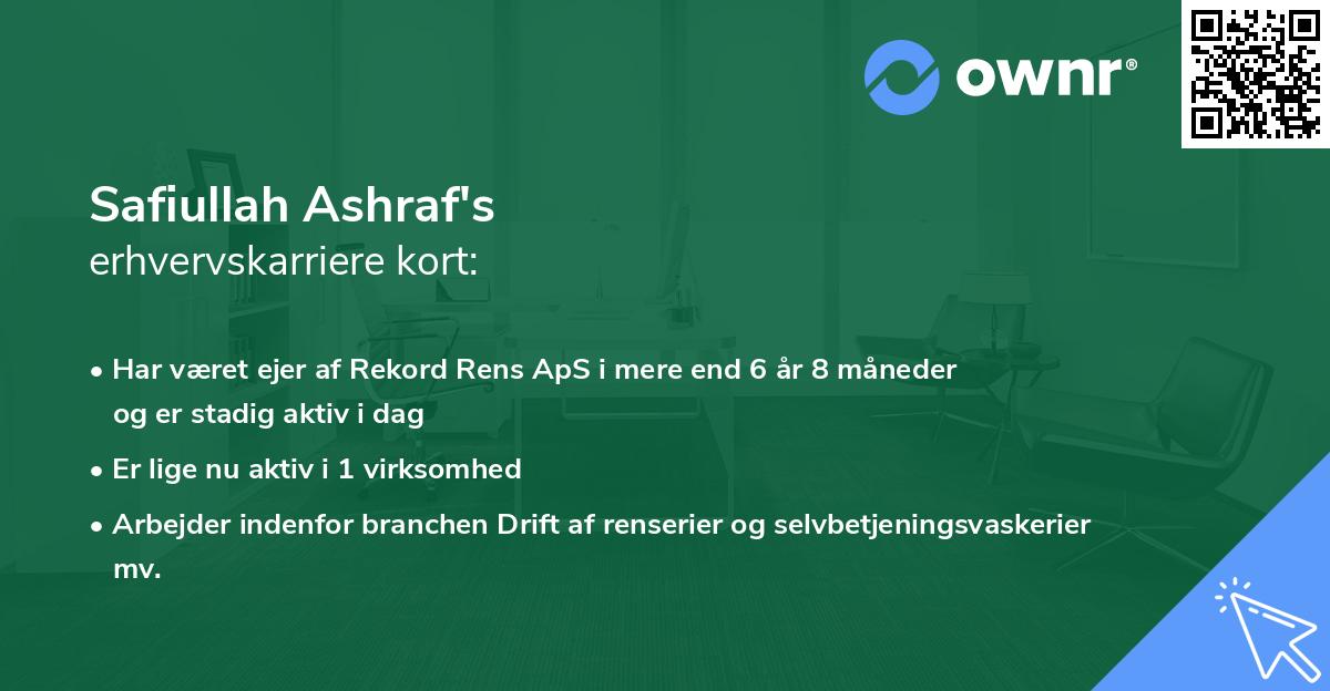 Safiullah Ashraf's erhvervskarriere kort