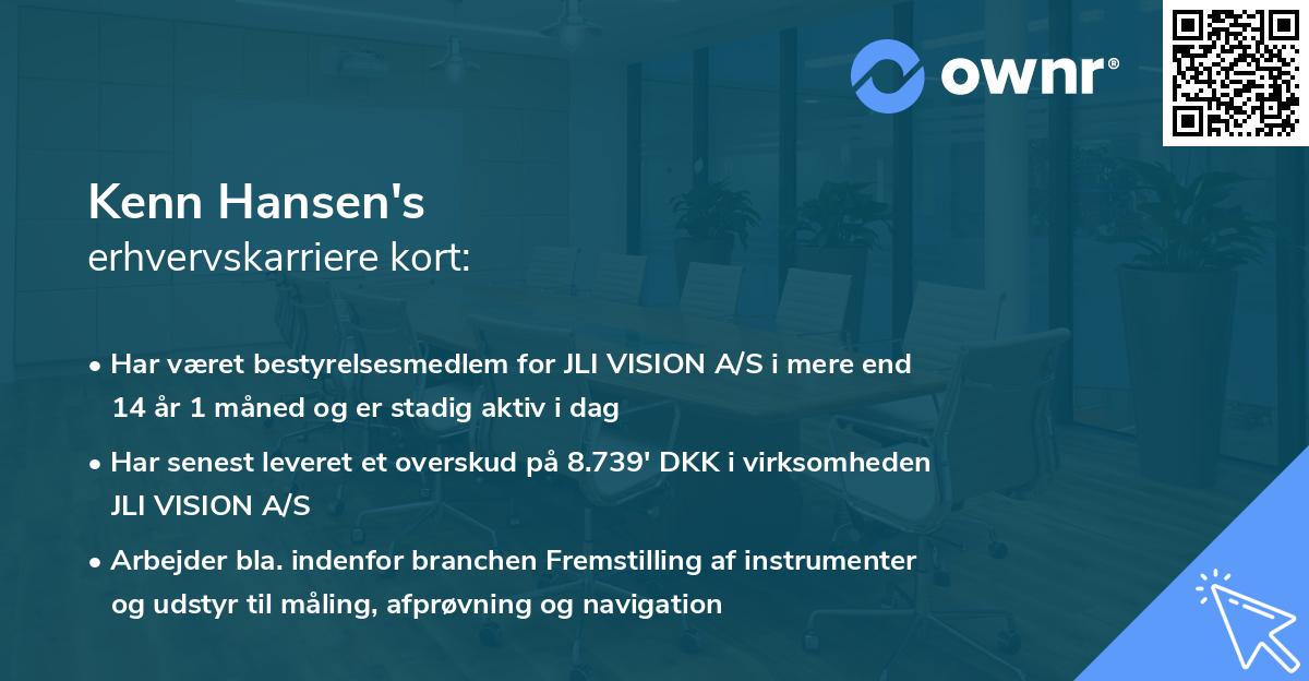 Kenn Hansen's erhvervskarriere kort