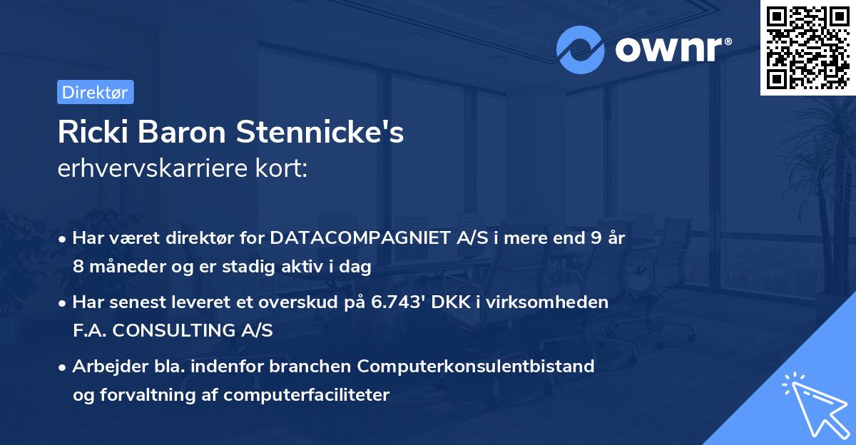 Ricki Baron Stennicke's erhvervskarriere kort