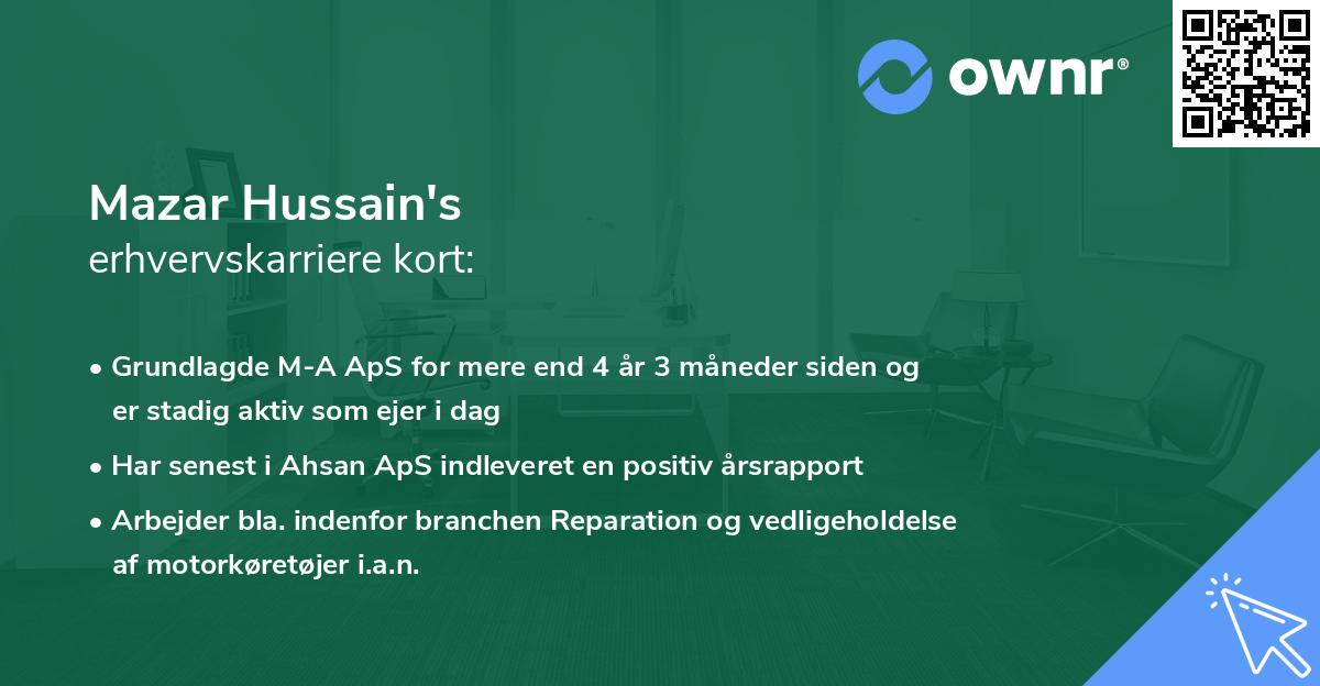Mazar Hussain's erhvervskarriere kort