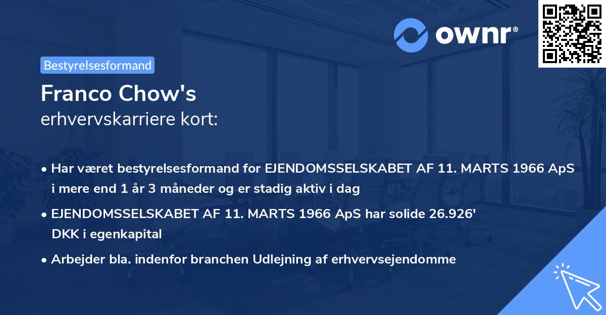 Franco Chow's erhvervskarriere kort