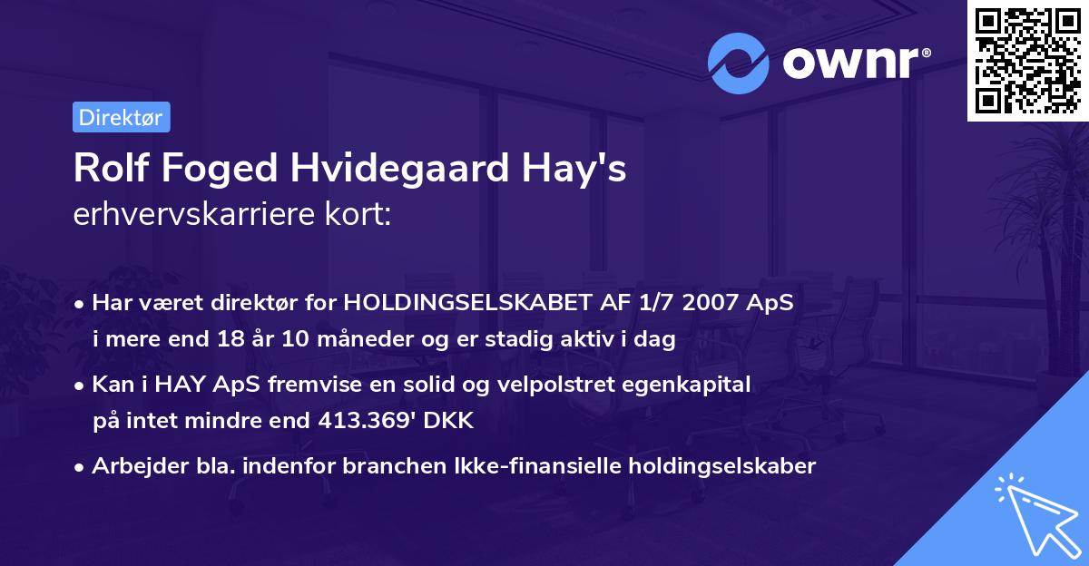 Rolf Foged Hvidegaard Hay's erhvervskarriere kort