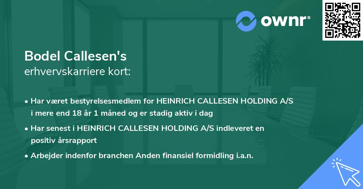 Bodel Callesen's erhvervskarriere kort