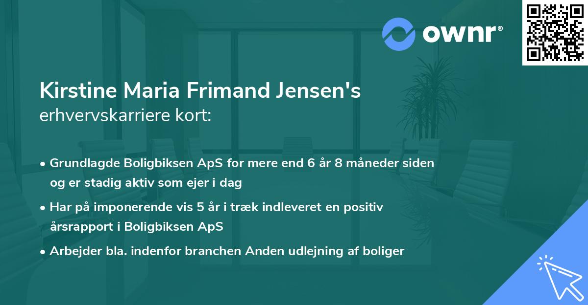 Kirstine Maria Frimand Jensen's erhvervskarriere kort