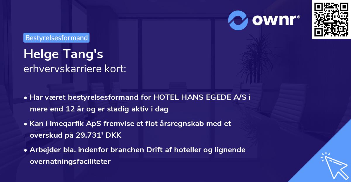 Helge Tang's erhvervskarriere kort