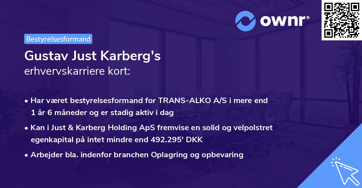 Gustav Just Karberg's erhvervskarriere kort