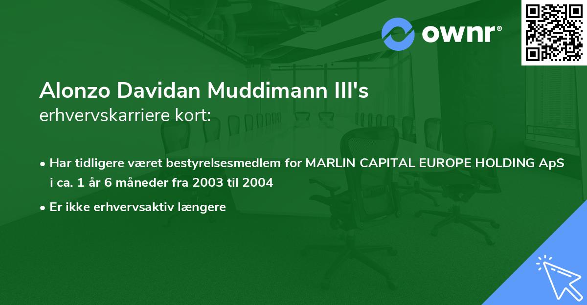 Alonzo Davidan Muddimann III's erhvervskarriere kort