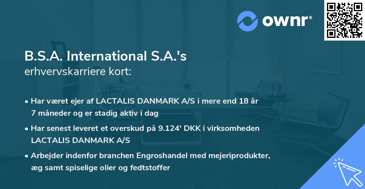 B.S.A. International S.A.'s erhvervskarriere kort
