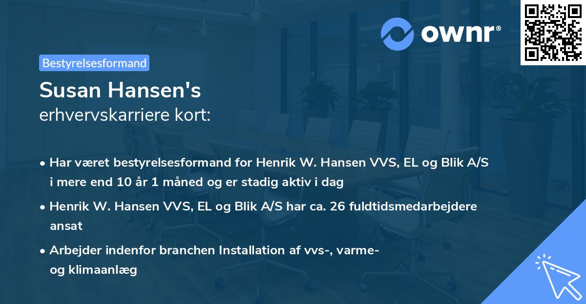 Susan Hansen's erhvervskarriere kort