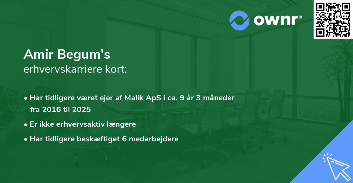 Amir Begum's erhvervskarriere kort
