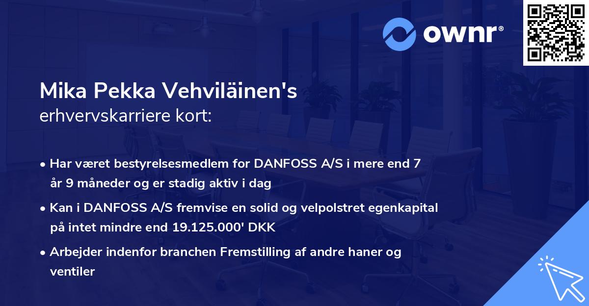 Mika Pekka Vehviläinen's erhvervskarriere kort