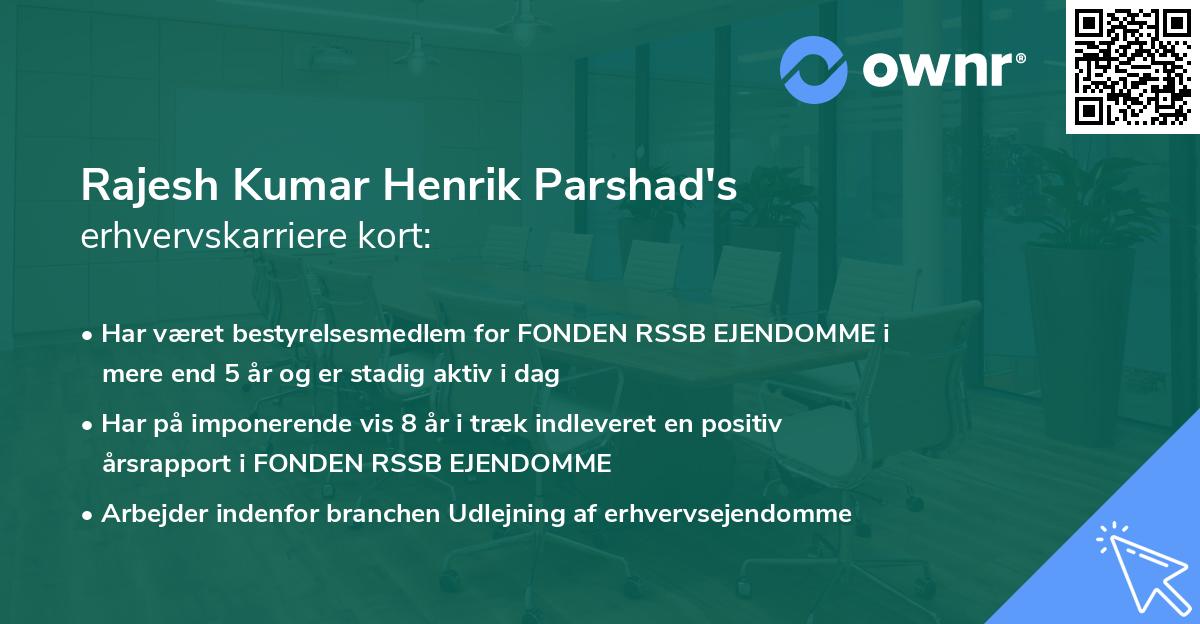 Rajesh Kumar Henrik Parshad's erhvervskarriere kort