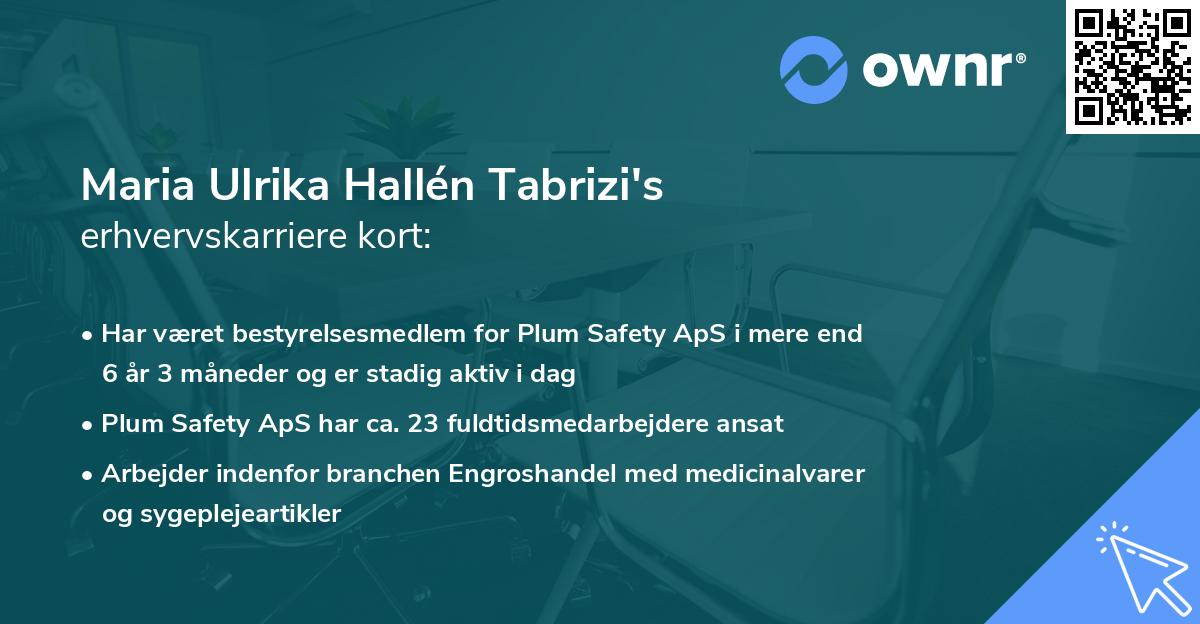 Maria Ulrika Hallén Tabrizi's erhvervskarriere kort