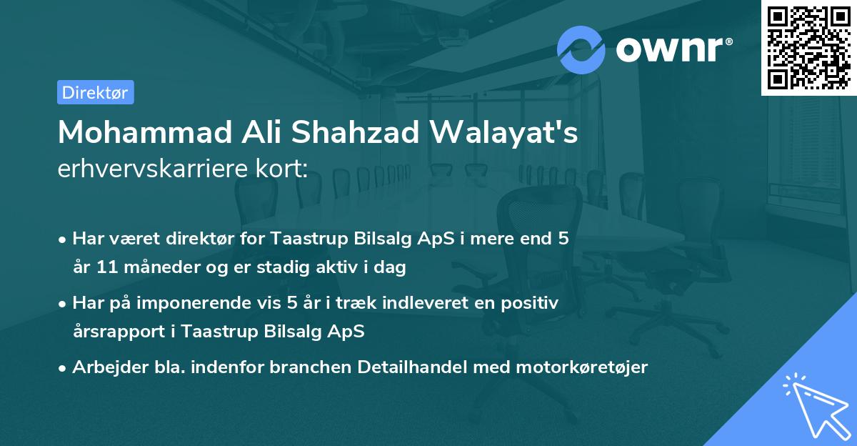 Mohammad Ali Shahzad Walayat's erhvervskarriere kort