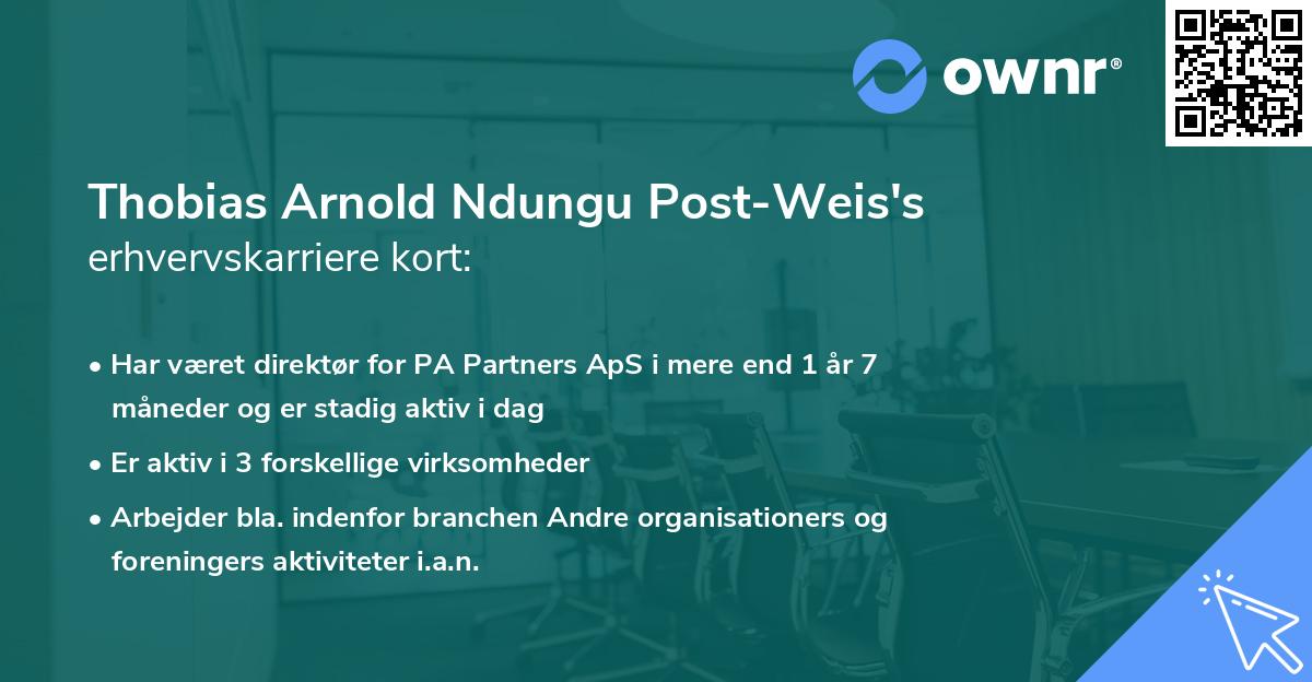 Thobias Arnold Ndungu Post-Weis's erhvervskarriere kort