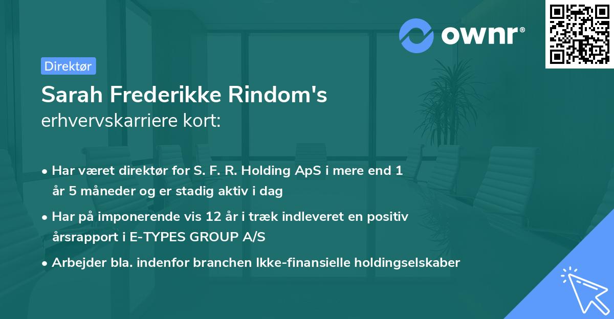 Sarah Frederikke Rindom's erhvervskarriere kort