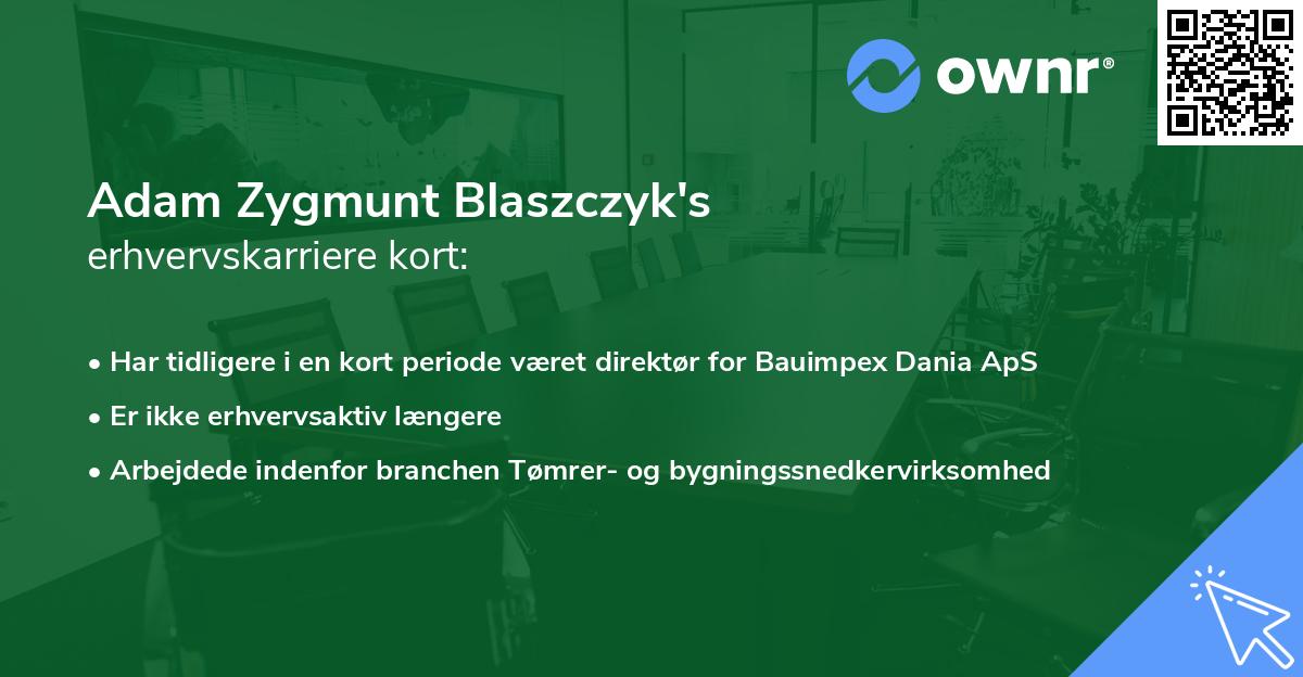 Adam Zygmunt Blaszczyk's erhvervskarriere kort
