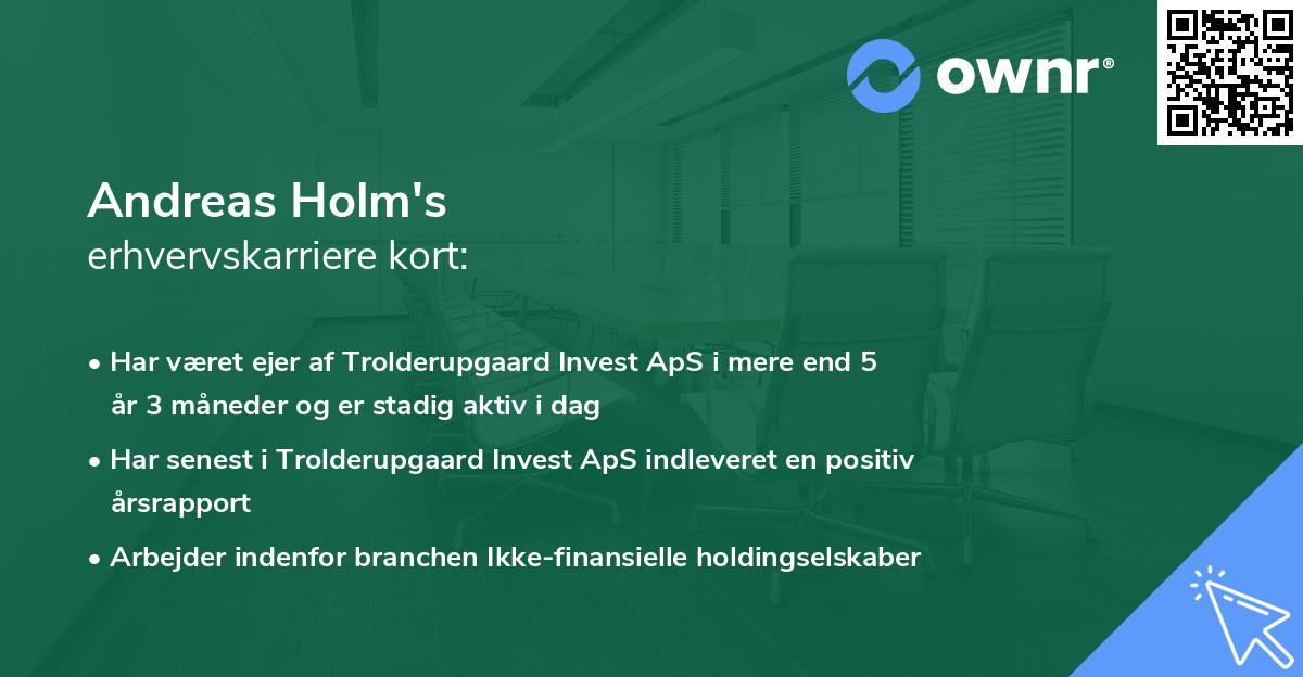 Andreas Holm's erhvervskarriere kort