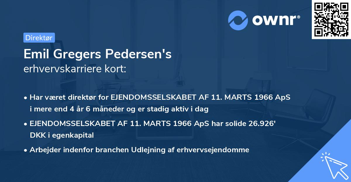 Emil Gregers Pedersen's erhvervskarriere kort