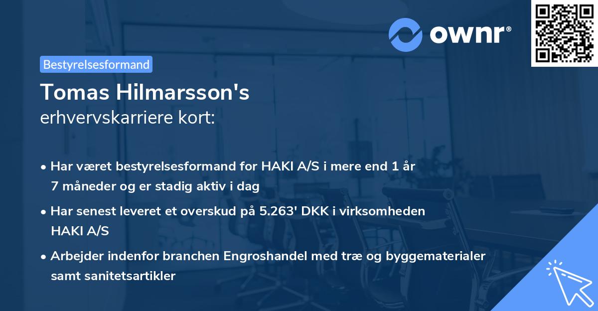 Tomas Hilmarsson's erhvervskarriere kort