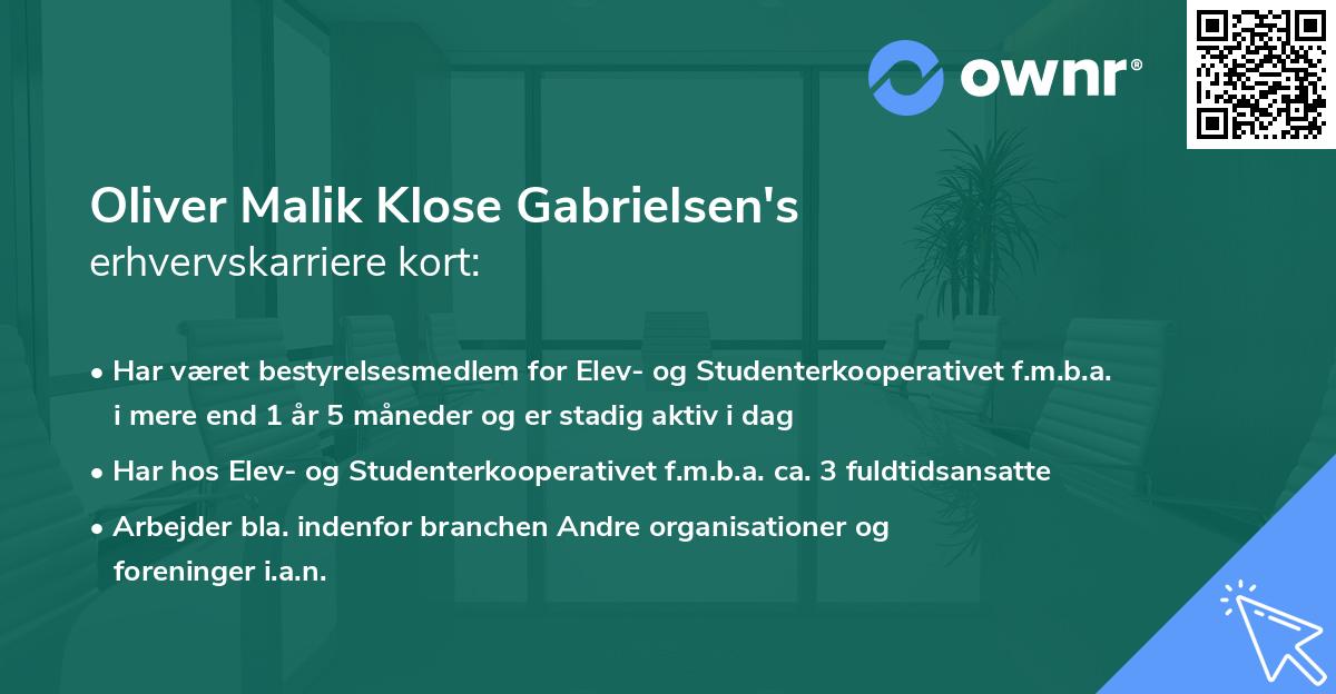 Oliver Malik Klose Gabrielsen's erhvervskarriere kort