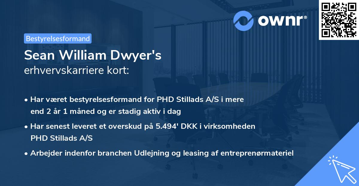 Sean William Dwyer's erhvervskarriere kort