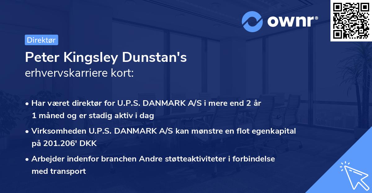 Peter Kingsley Dunstan's erhvervskarriere kort
