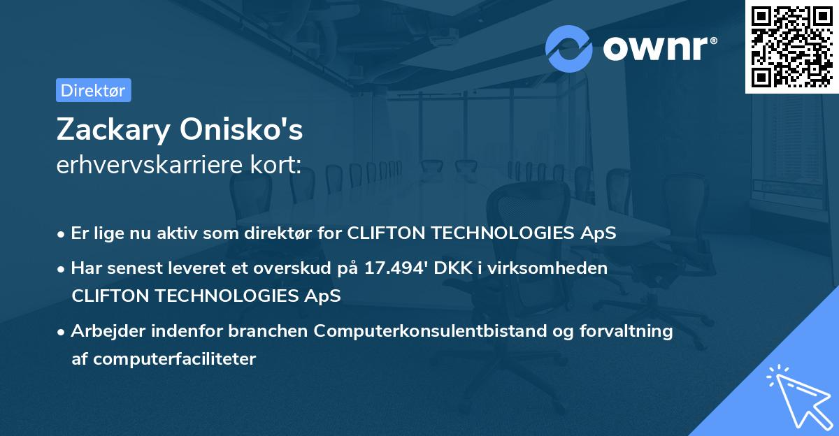 Zackary Onisko's erhvervskarriere kort