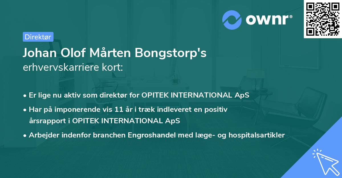 Johan Olof Mårten Bongstorp's erhvervskarriere kort