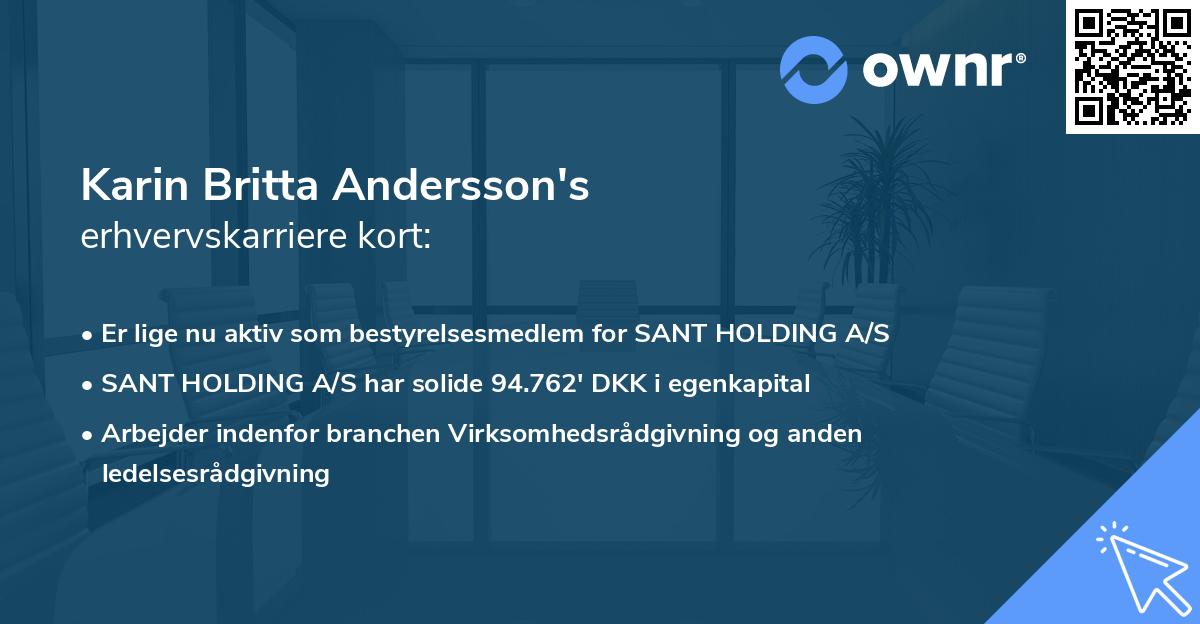 Karin Britta Andersson's erhvervskarriere kort