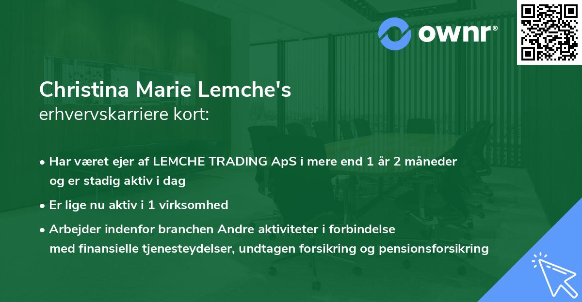 Christina Marie Lemche's erhvervskarriere kort