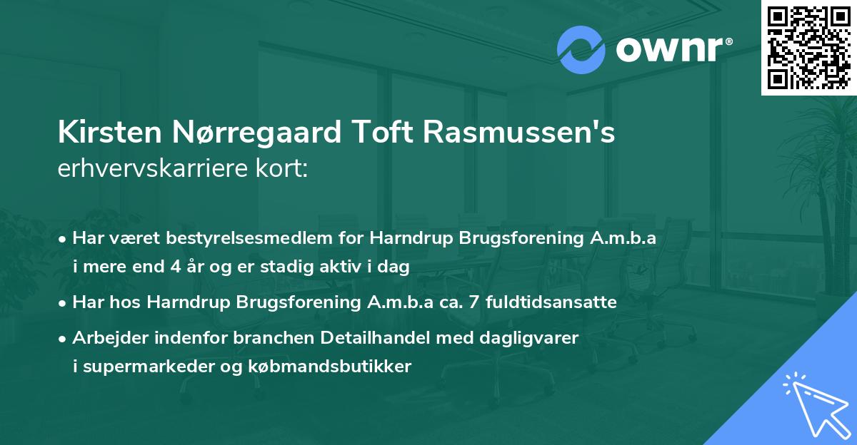 Kirsten Nørregaard Toft Rasmussen's erhvervskarriere kort