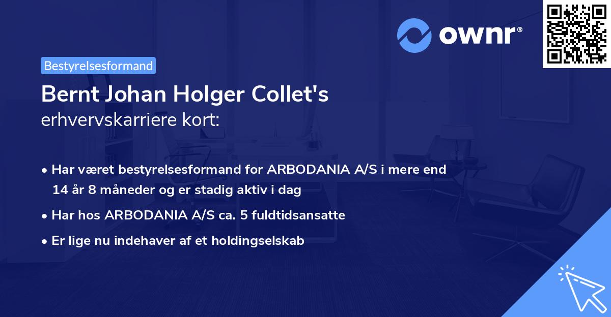 Bernt Johan Holger Collet's erhvervskarriere kort