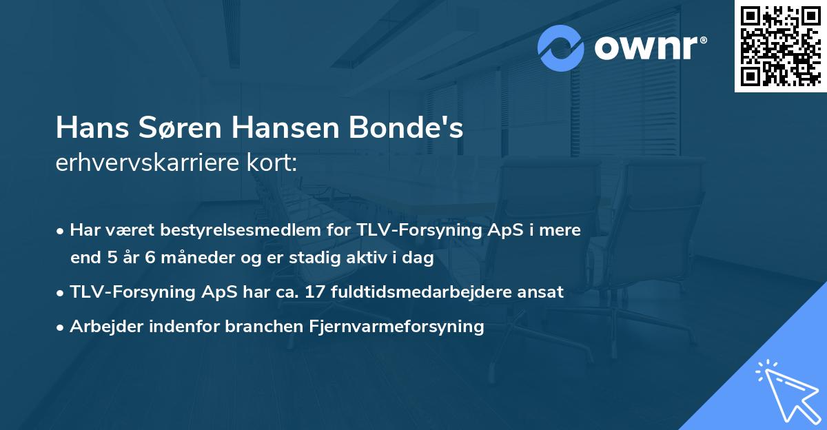 Hans Søren Hansen Bonde's erhvervskarriere kort