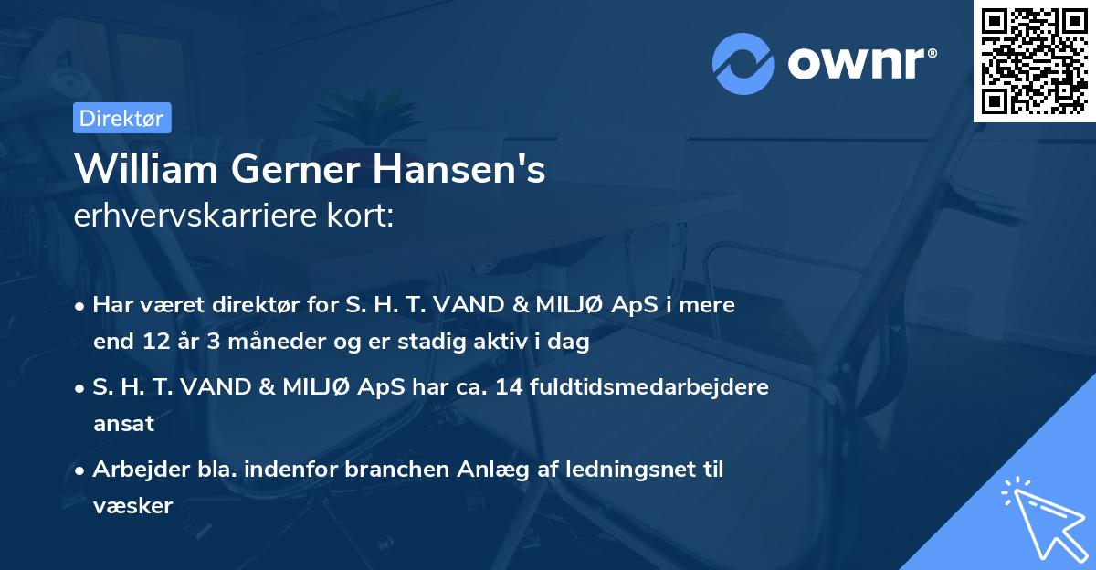 William Gerner Hansen's erhvervskarriere kort