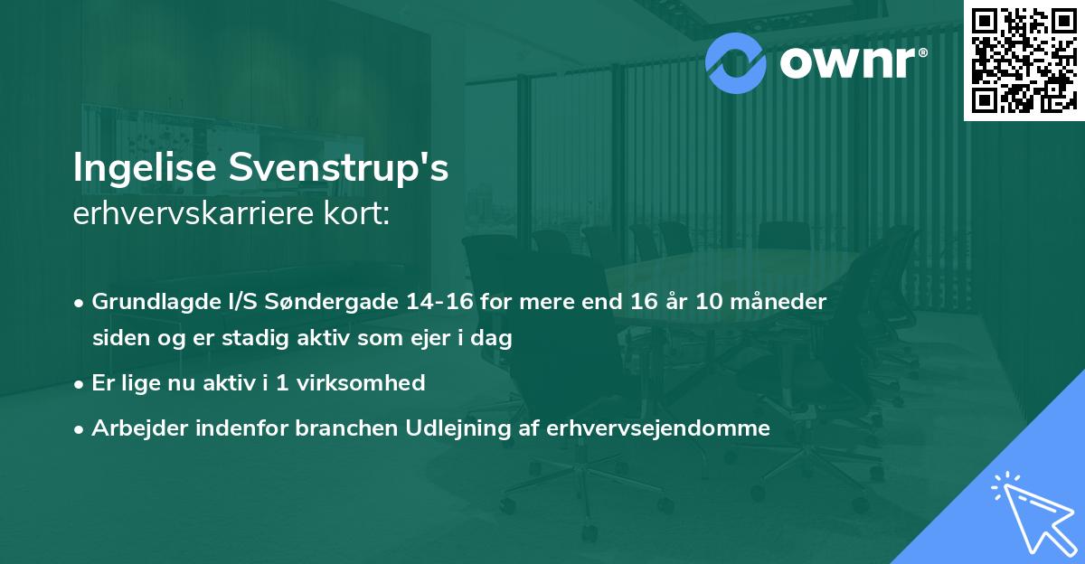 Ingelise Svenstrup's erhvervskarriere kort