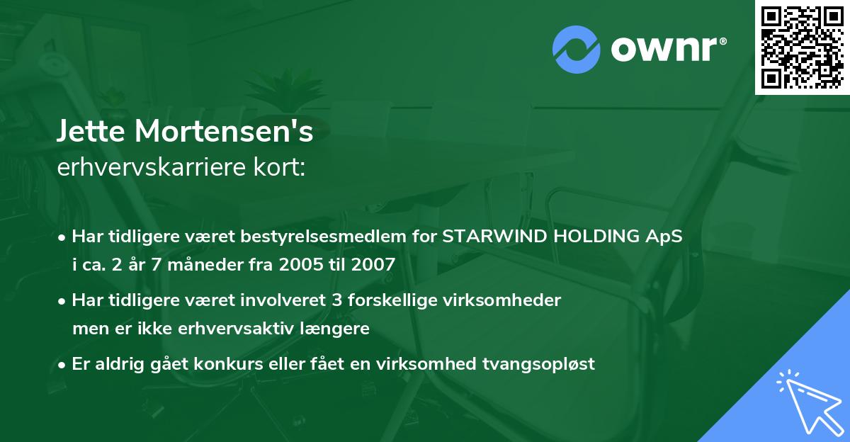 Jette Mortensen's erhvervskarriere kort