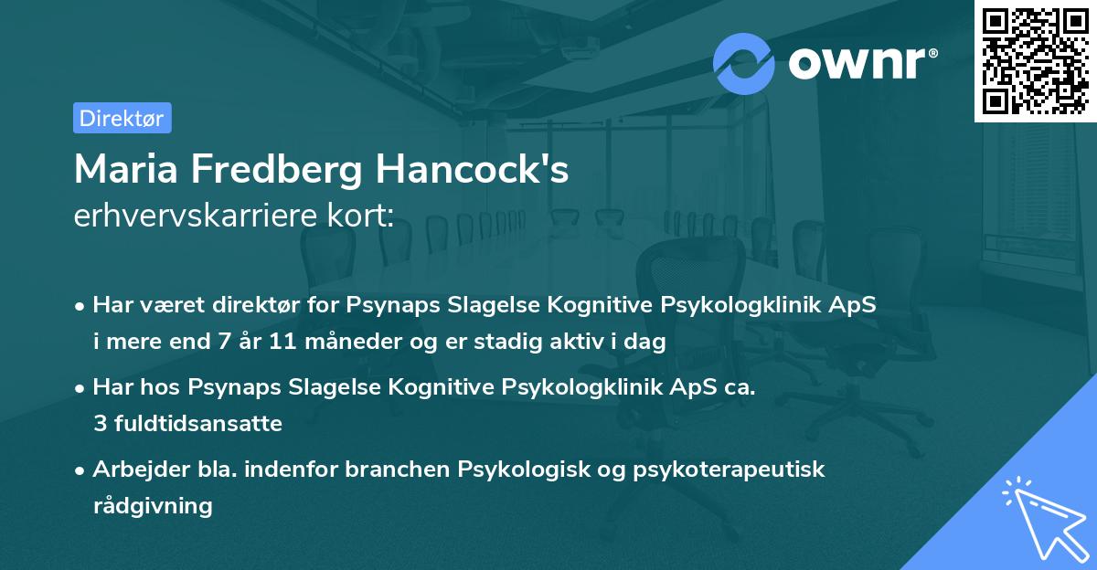 Maria Fredberg Hancock's erhvervskarriere kort