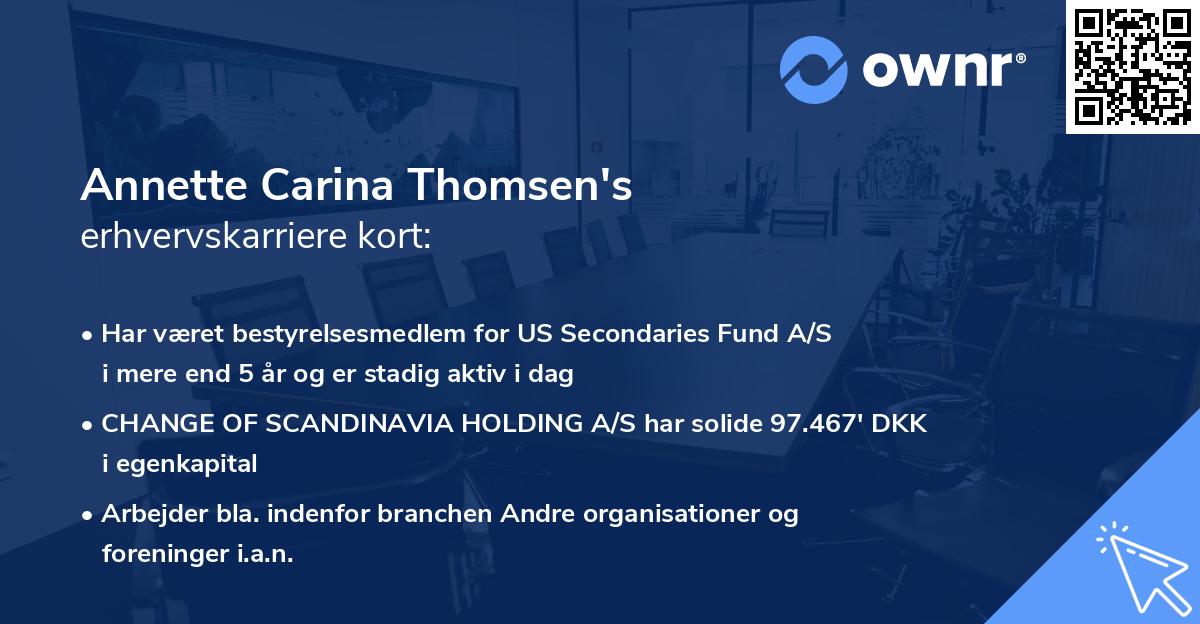 Annette Carina Thomsen's erhvervskarriere kort