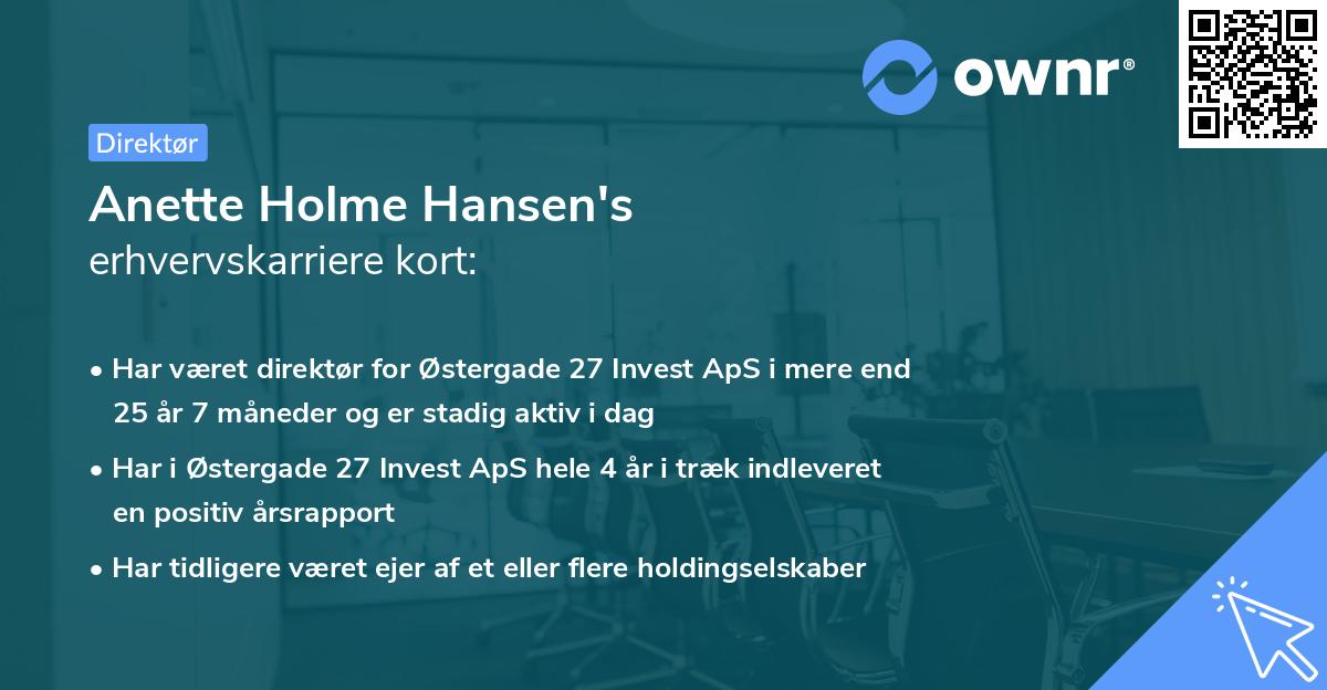 Anette Holme Hansen's erhvervskarriere kort