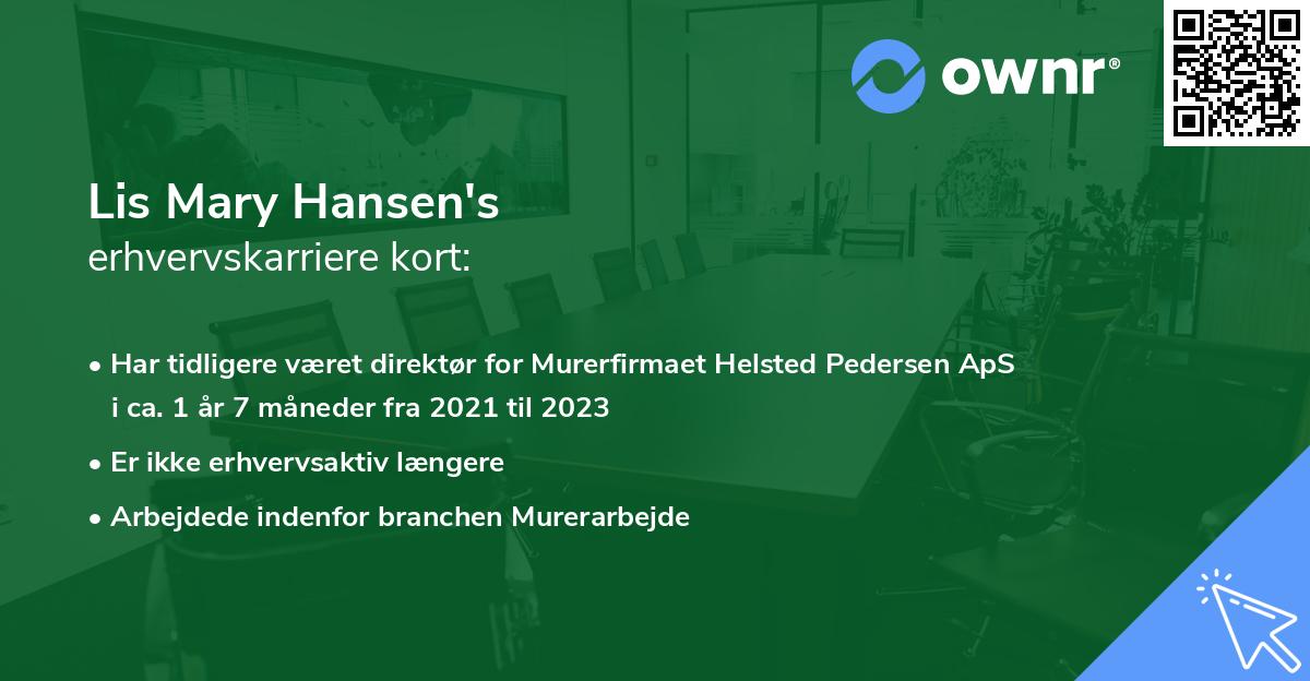 Lis Mary Hansen's erhvervskarriere kort