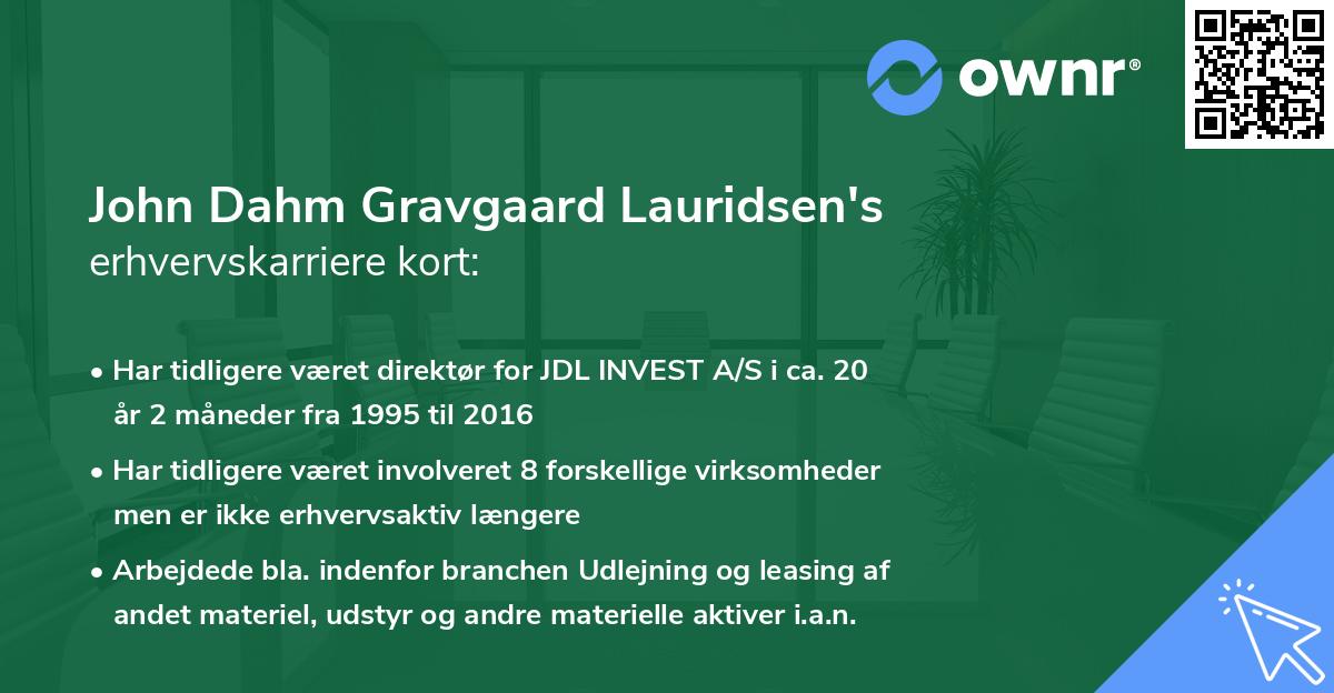 John Dahm Gravgaard Lauridsen's erhvervskarriere kort