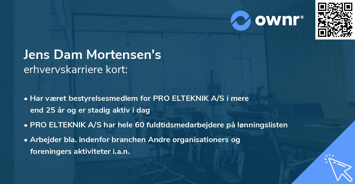 Jens Dam Mortensen's erhvervskarriere kort