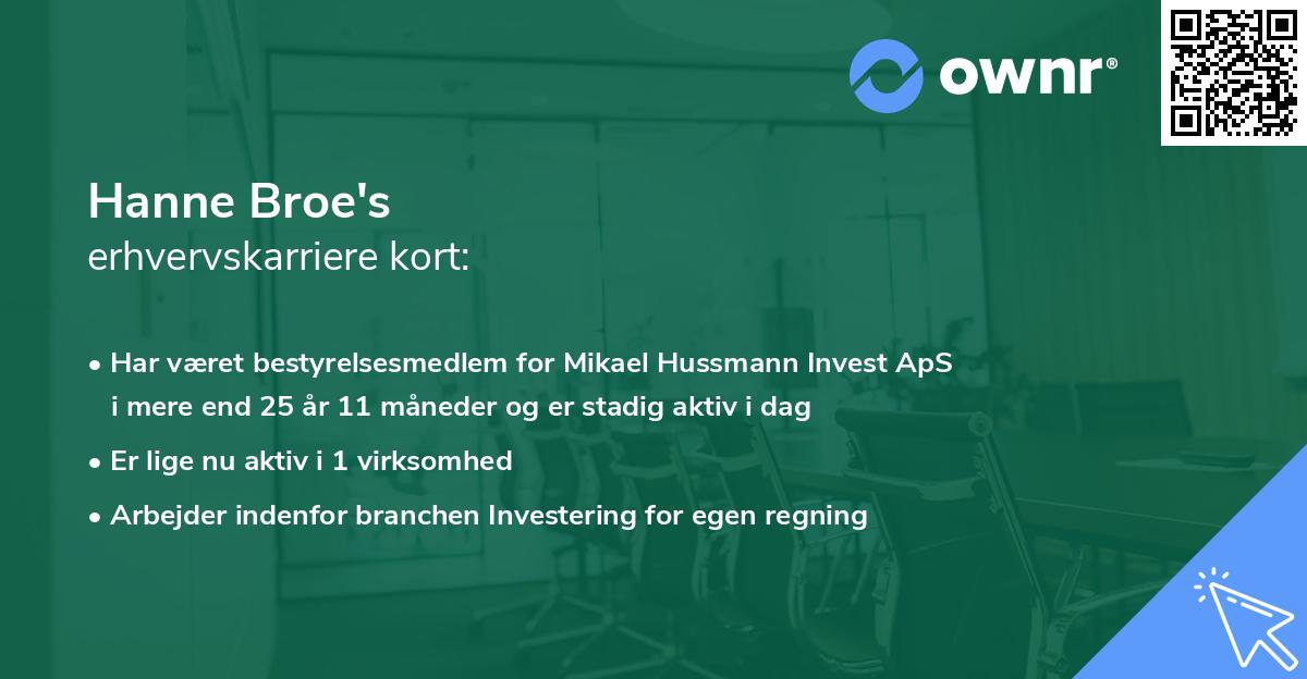 Hanne Broe's erhvervskarriere kort