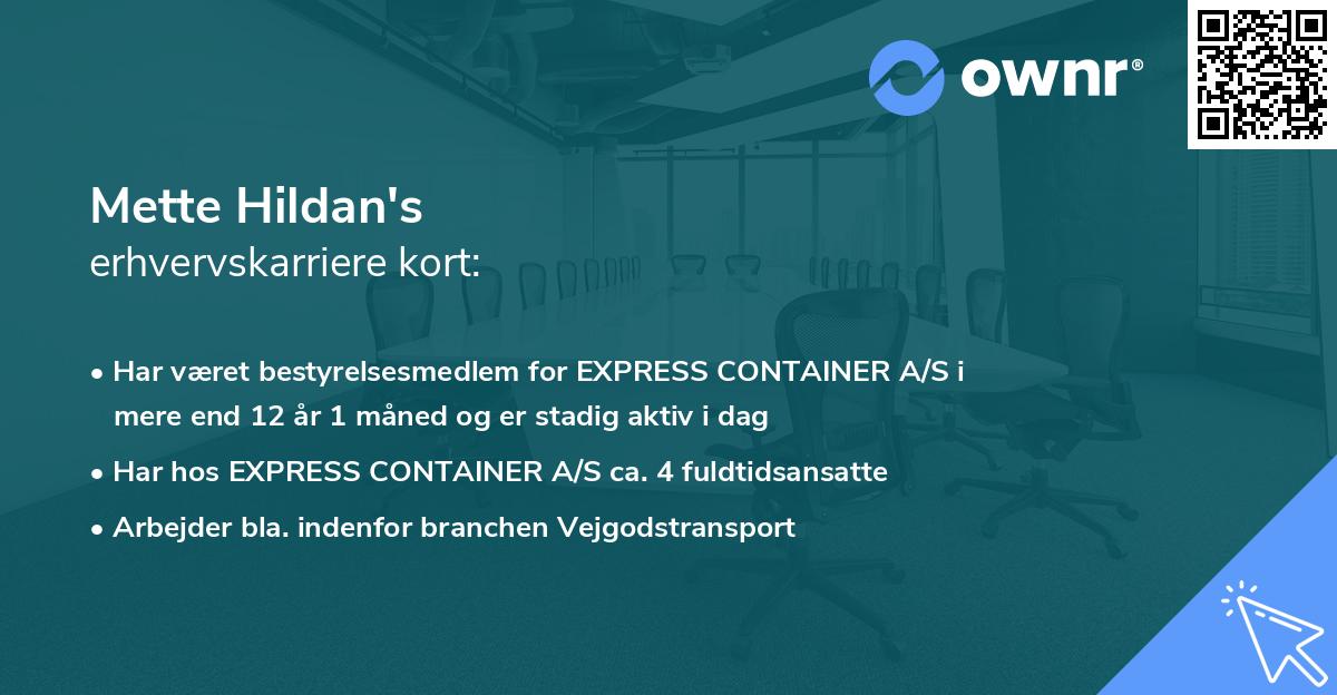 Mette Hildan's erhvervskarriere kort