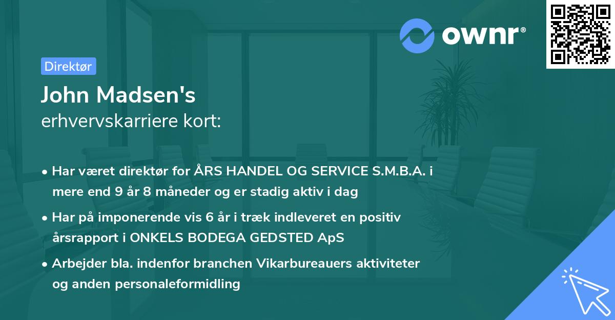 John Madsen's erhvervskarriere kort