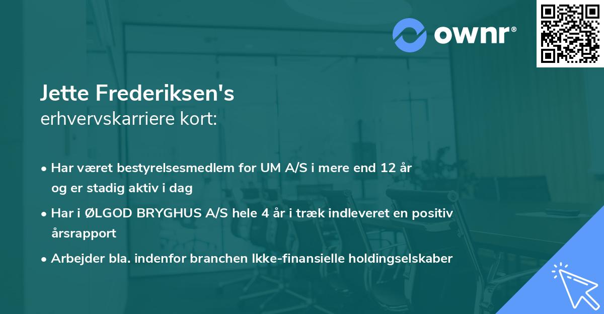 Jette Frederiksen's erhvervskarriere kort
