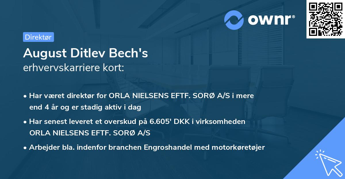 August Ditlev Bech's erhvervskarriere kort